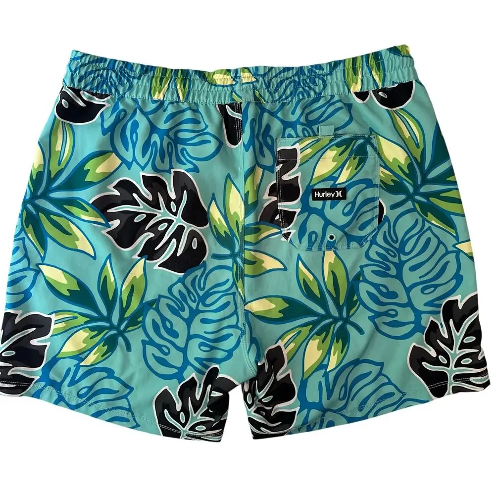 Hurley Cannonball Volley Swim Shorts Men XL‎ Aqua Tropical Leaf